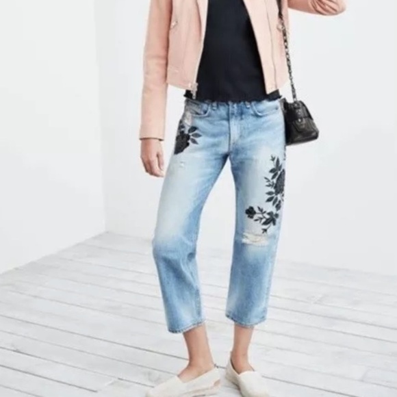 Rag & Bone Marilyn Embroidered floral Crop Jean 26 high waist baggy mom - Picture 3 of 8